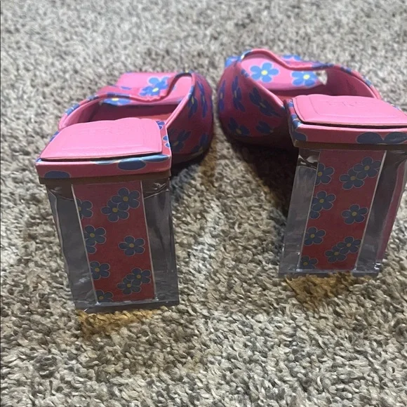 Gianni Bini Pink Floral Clear Block Heel Sandals - Picture 5 of 7